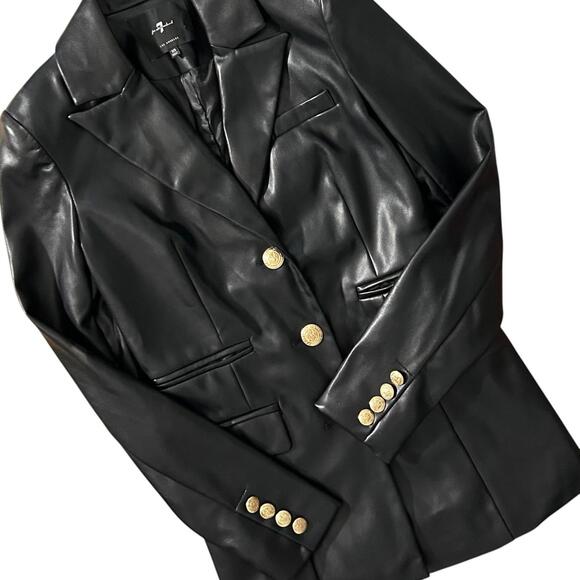7 FOR ALL MANKIND® Womens XS Black Vegan Leather Blazer Jacket w/ Gold Buttons - Picture 7 of 9